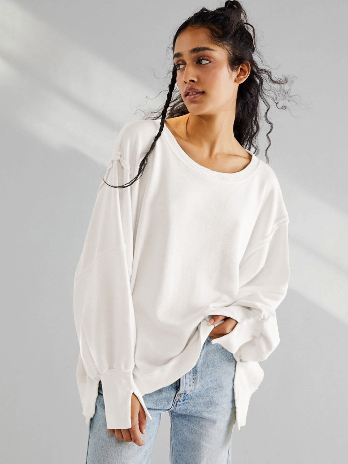 Slit Round Neck Dropped Shoulder T-Shirt (Copy)