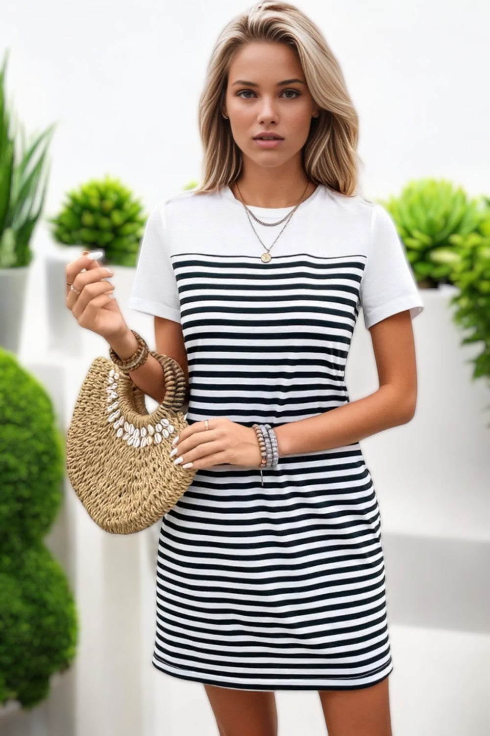 WHITE STRIPED MINI DRESS